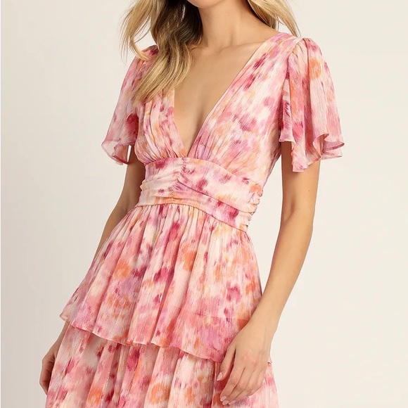 NWT! Lulus Pink Flutter Sleeve Mini Dress - Picture 1 of 1